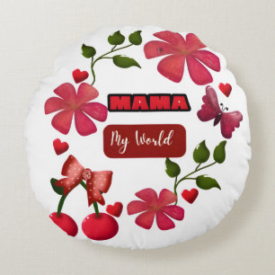 Schattige Mama Mijn Wereld Bloem Kersen Harten Ont Rond Kussen