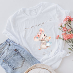 Schattige Mama Opgerichte Boho Waterverf Muizen T-shirt