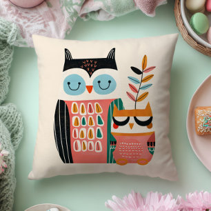 Schattige Mama Uil & Baby Uil Fantasievolle Kinder Kussen