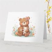 Schattige mamabeer met twee welpen kaart (Gele Bloem)