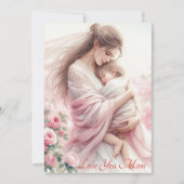 Schattige Mama's Knuffel Roze Rozen Moederdag Wate Feestdagenkaart (Voorkant)