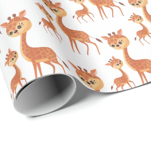 schattige mammie baby giraffe cadeaupapier (Rol Hoek)