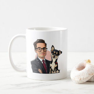 Schattige man en Chihuahua-hond Cartoon Portret Ko Koffiemok