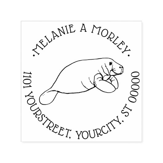 Schattige Manatee Zee Koe Ronde Naam Retouradres Zelfinktende Stempel (Design)