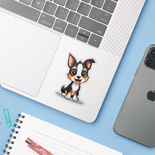 Schattige Manchester Terrier Puppy Sticker – Grote (Laptop met iPhone)