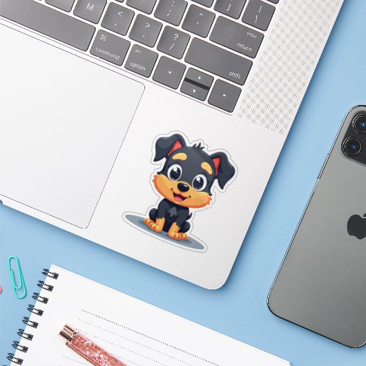 Schattige Manchester Terrier Puppy Sticker – Grote (Laptop met iPhone)