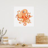Schattige mandarijn octopus bloemen op tentakels poster (Keuken)