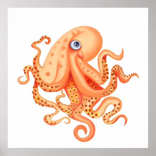 Schattige mandarijn octopus bloemen op tentakels poster (Voorkant)
