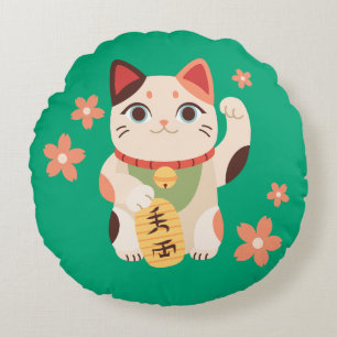 Schattige Maneki Neko Gelukskat Rond Kussen