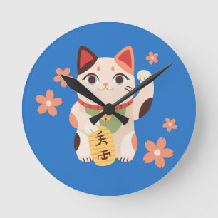 Schattige Maneki Neko Gelukskat Ronde Klok