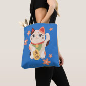 Schattige Maneki Neko Lucky Cat Tote Bag (Dichtbij)