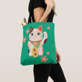 Schattige Maneki Neko Lucky Cat Tote Bag (Dichtbij)