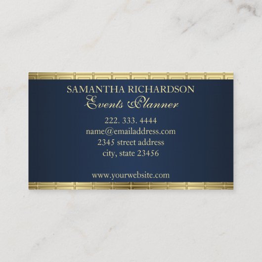 Schattige mannelijk modern marineblauw en goudgeom visitekaartje (Achterkant)