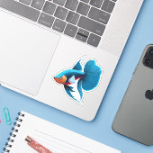Schattige Mannelijke Beta Vis Cartoon Karakter Sticker (Laptop met iPhone)