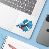 Schattige Mannelijke Beta Vis Cartoon Karakter Sticker (Laptop met iPhone)