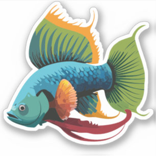 Schattige Mannelijke Beta Vis Cartoon Karakter Sticker