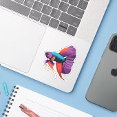 Schattige Mannelijke Beta Vis Cartoon Karakter Sticker (Laptop met iPhone)