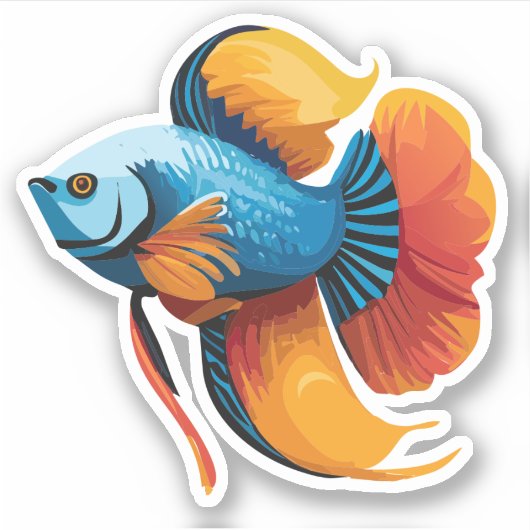 Schattige mannelijke Beta-vis-cartoonpersonage Sticker (Voorkant)
