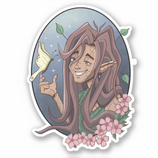 Schattige mannelijke elf en bleke crème vlinder sticker (Voorkant)