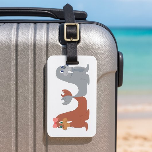 Schattige mannelijke en Vrouw walrussen Bagagelabel