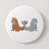 Schattige mannelijke en Vrouw walrussen Ronde Button 7,6 Cm (Voorkant)