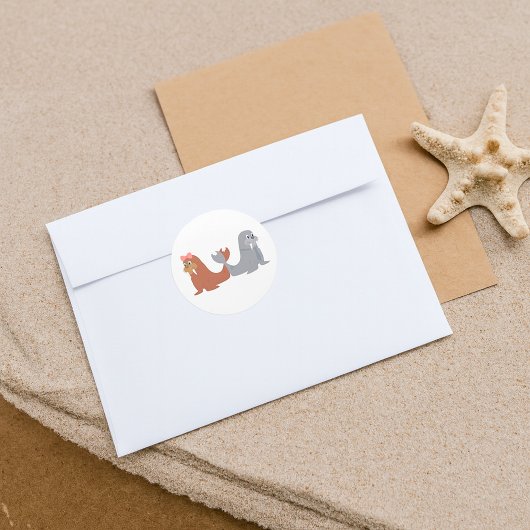 Schattige mannelijke en Vrouw walrussen Ronde Sticker