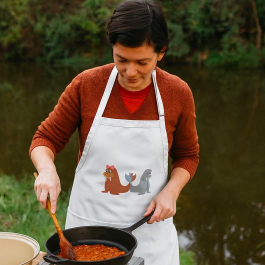 Schattige mannelijke en Vrouw walrussen Standaard Schort