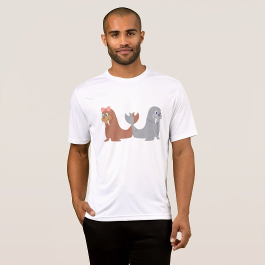 Schattige mannelijke en Vrouw walrussen T-shirt (Voorkant volledig)