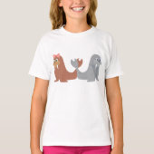 Schattige mannelijke en Vrouw walrussen T-shirt (Voorkant)