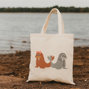 Schattige mannelijke en Vrouw walrussen Tote Bag