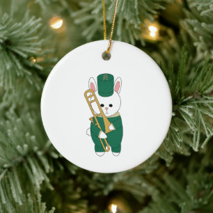 Schattige Marcherende Konijn Trombone Groen Goud B Keramisch Ornament