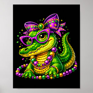 Schattige mardi gras alligator gator kralen masker poster