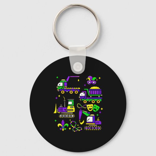 Schattige Mardi Gras bouwtrucks graafmachine speel Sleutelhanger (Voorkant)