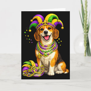 Schattige Mardi Gras-thema Beagle-hond Kaart
