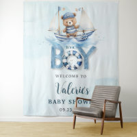 Schattige marine blauwe boot teddybeer jongen baby