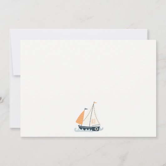 Schattige marine blauwe zeilboot pastel kinderverj notitiekaartje (Achterkant)