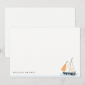 Schattige marine blauwe zeilboot pastel kinderverj notitiekaartje (Voorkant / Achterkant)
