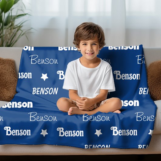 Schattige marineblauw herhalende naam gepersonalis fleece deken