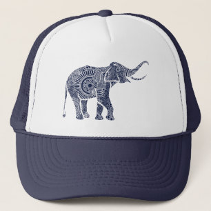 Schattige marineblauwe bloemenelefant trucker pet