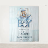 Schattige marineblauwe boot teddybeer jongens baby wandkleed (Voorkant)