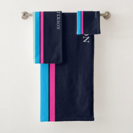 Schattige marineblauwe en hete roze meisjes modern bad handdoek