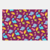 Schattige marineblauwe, gele en paarse dinosaurus  inpakpapier vel (Voorkant 3)