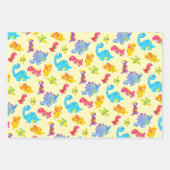 Schattige marineblauwe, gele en paarse dinosaurus  inpakpapier vel (Voorkant 2)