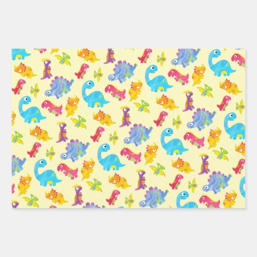 Schattige marineblauwe, gele en paarse dinosaurus  inpakpapier vel (Voorkant 2)