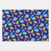 Schattige marineblauwe, gele en paarse dinosaurus  inpakpapier vel (Voorkant)