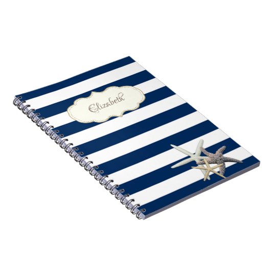 Schattige marineblauwe strepen, Starfish, speciaal Notitieboek (Rechterzijde)