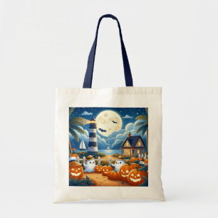 Schattige, maritieme/kust Halloween geest/pompoene Tote Bag