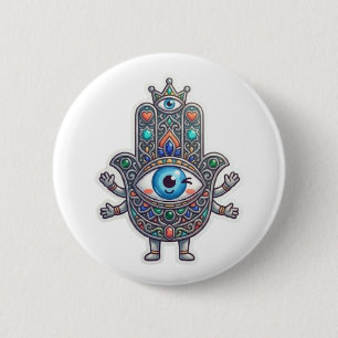 Schattige Marokkaanse Amazigh Hamsa Boze Oog Kawai Ronde Button 5,7 Cm