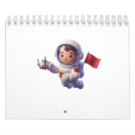 Schattige Marokkaanse astronaut Kawaii 3D sticker Kalender