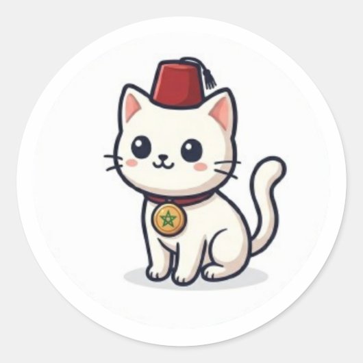 Schattige Marokkaanse Kawaii Kat met Fez Sticker (Voorkant)